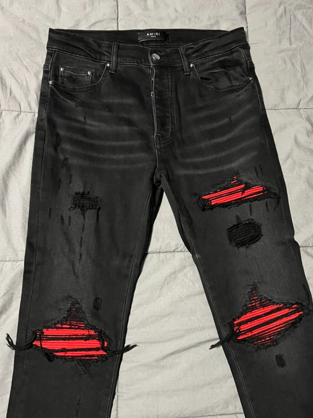 AMIRI Black Red Suede MX1 Skinny Jeans Size 32